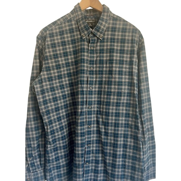 Eddie Bauer Men's Button Shirt Blue Gray‎ Plaid Size XLT Relaxed Fit Cotton - Picture 1 of 9